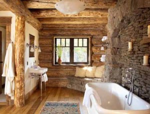 ванная комната в интерьере деревянного дома
